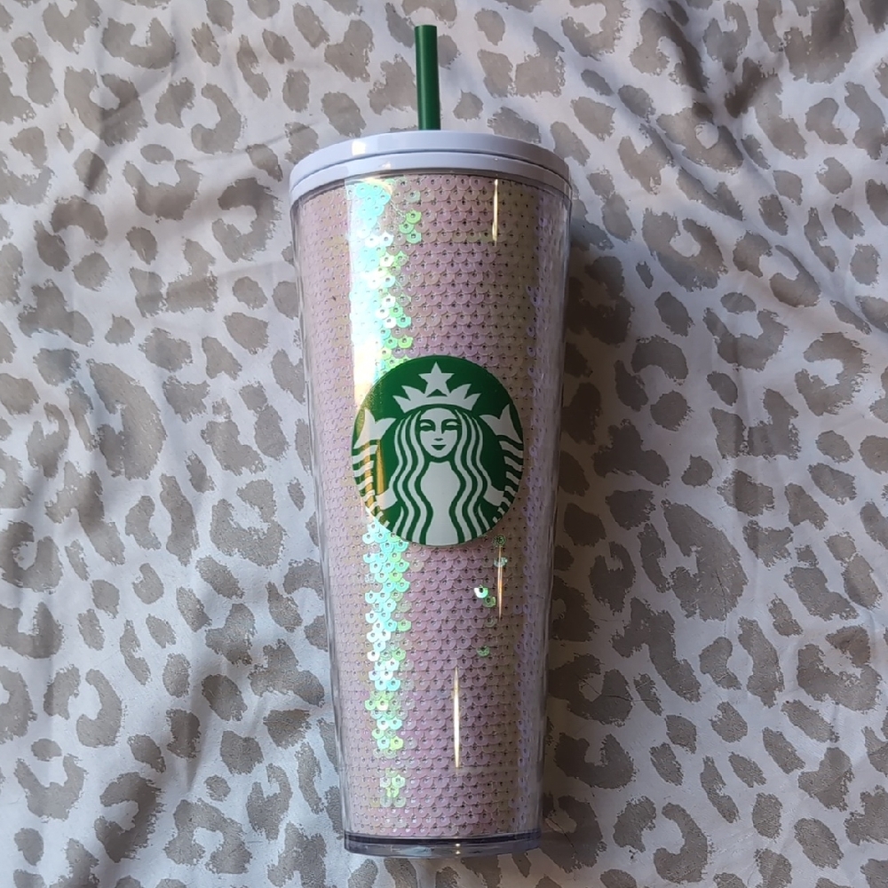 Starbucks Sequin Tumbler with Green Straw